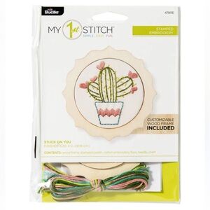 💕 Bucilla My 1st Stitch Cactus Embroidery Kit With Pink and Green Threads New